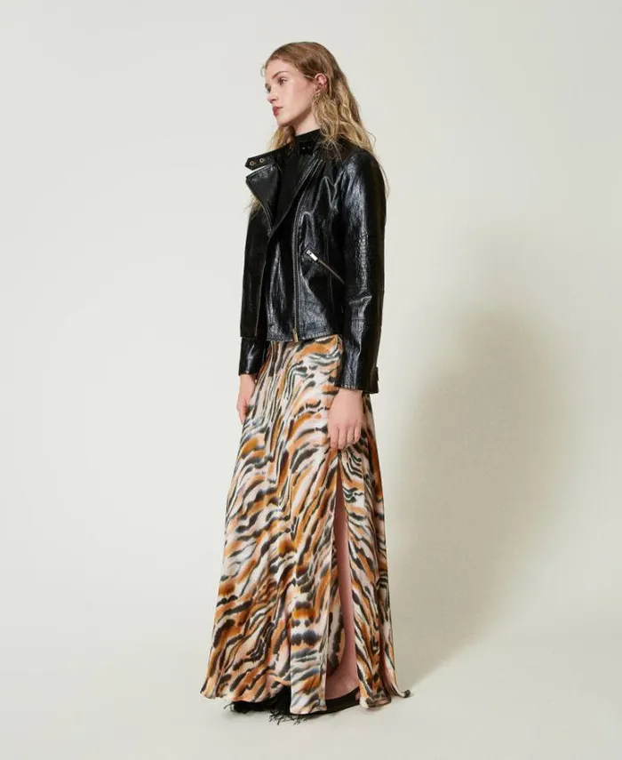 Twinset Skirts Long Animal Print Satin Skirt Tennegrave Orange Black Tiger Print 8211 Clothing