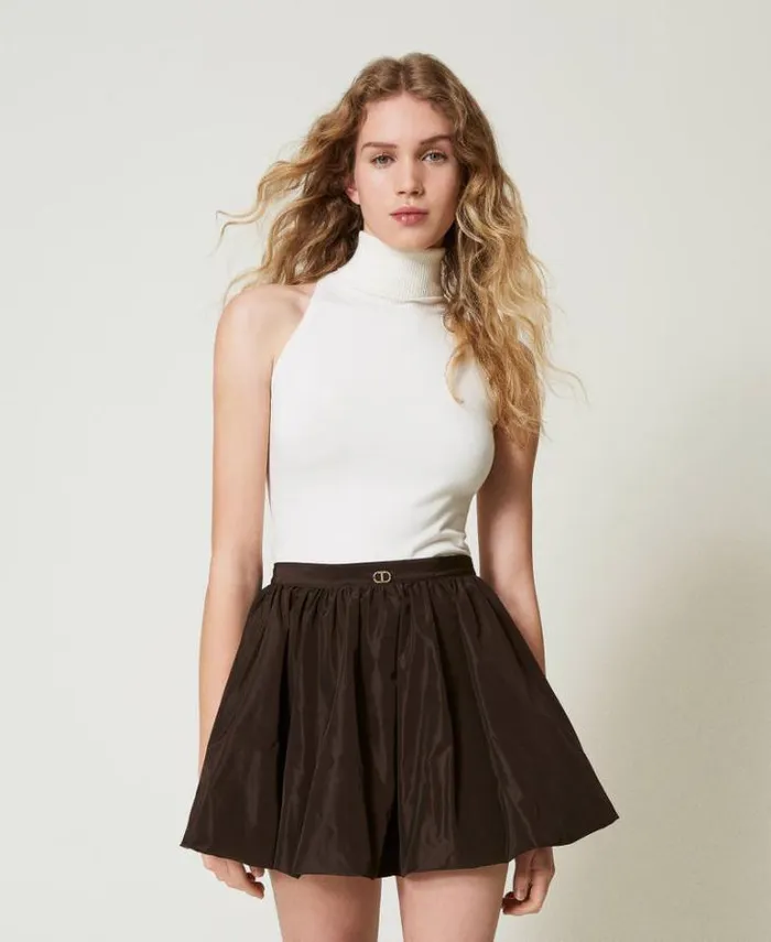 Twinset Skirts Taffeta Balloon Miniskirt Chocolate 8211 Clothing