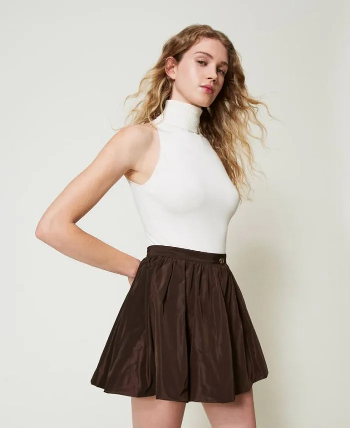 Twinset Skirts Taffeta Balloon Miniskirt Chocolate 8211 Clothing