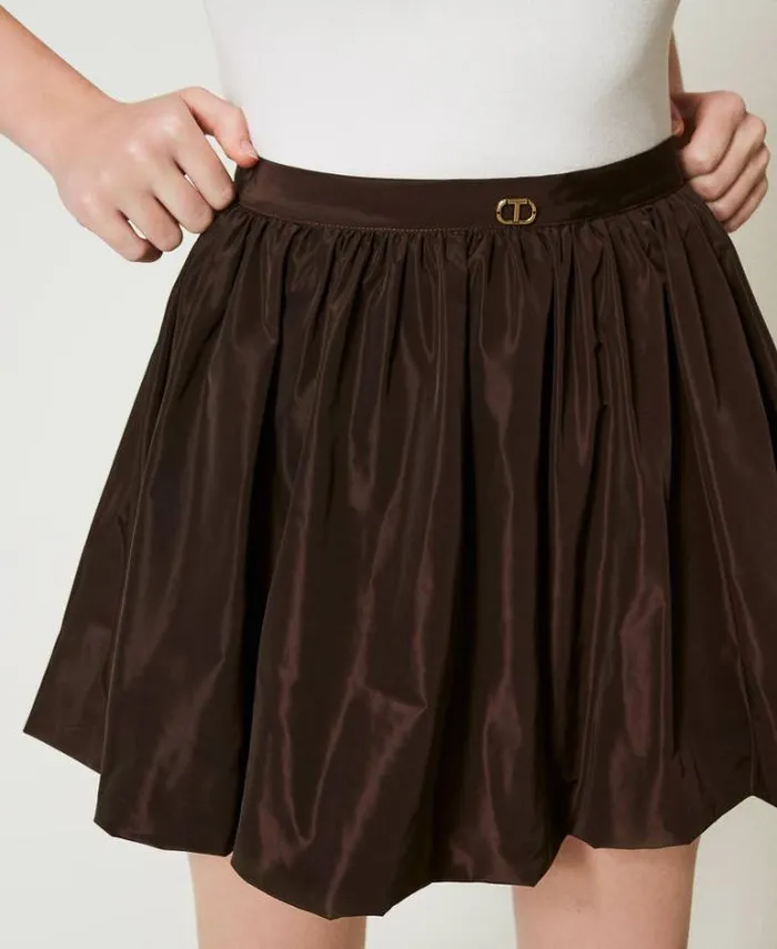 Twinset Skirts Taffeta Balloon Miniskirt Chocolate 8211 Clothing