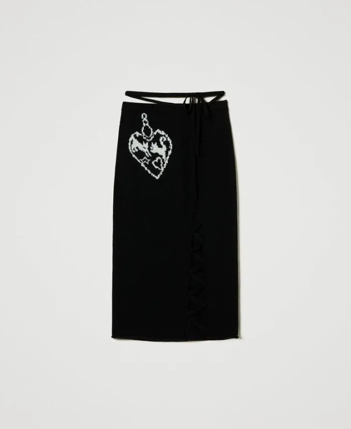 Twinset Skirts Treeblend Yarn Jacquard Midi Skirt Black Snow White Inlay 8211 Clothing