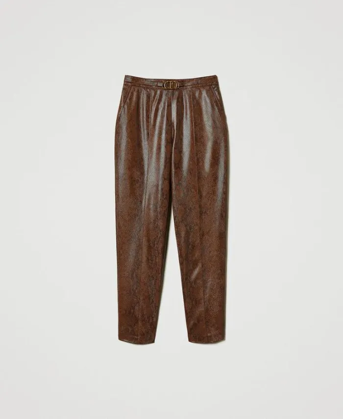 Twinset Straight Leg And Cigarette Trousers Lizard Leather Effect Cigarette Trousers Coffee Black Lizard Print 8211 Clothing