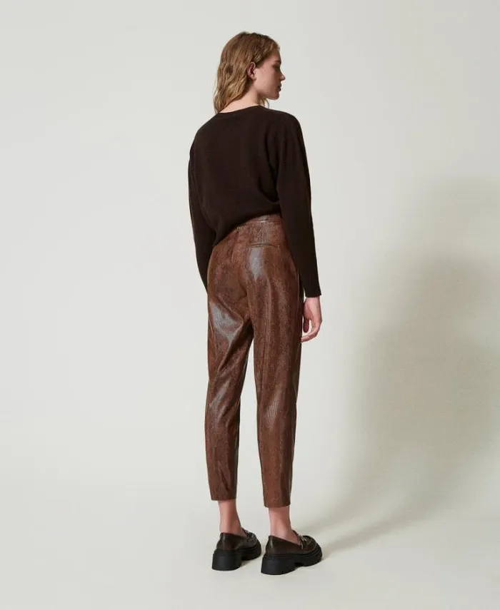 Twinset Straight Leg And Cigarette Trousers Lizard Leather Effect Cigarette Trousers Coffee Black Lizard Print 8211 Clothing