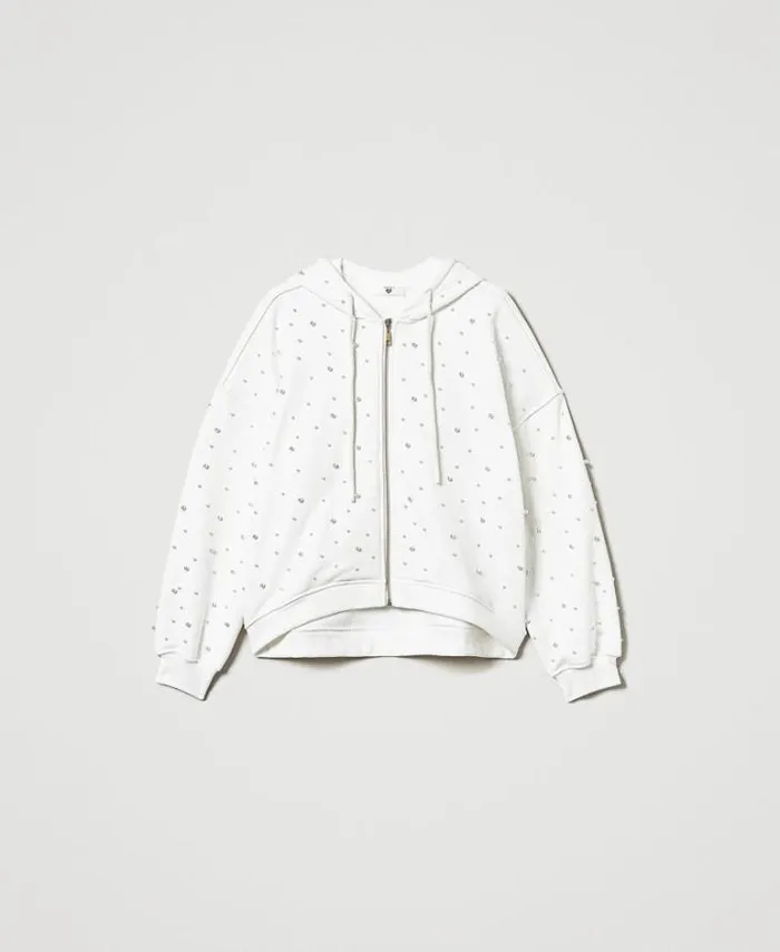 Twinset Sweatshirts Asymmetric Hoodie With Pearls Antique White 8211 Clothing