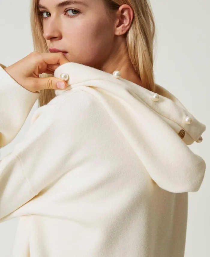 Twinset Sweatshirts Hooded Jumper With Pearls Antique White 8211 Clothing