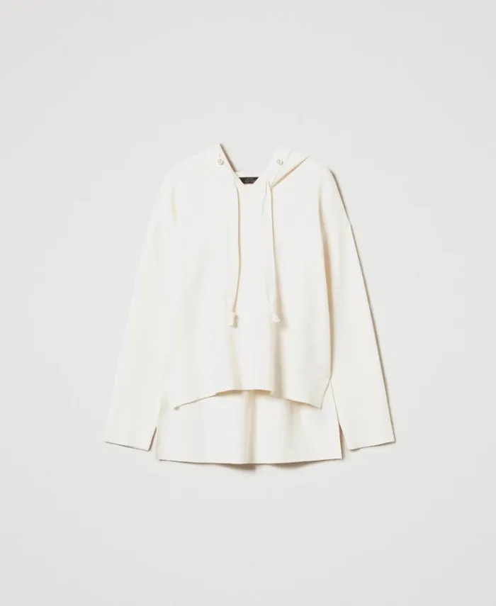 Twinset Sweatshirts Hooded Jumper With Pearls Antique White 8211 Clothing