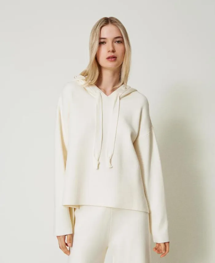 Twinset Sweatshirts Hooded Jumper With Pearls Antique White 8211 Clothing