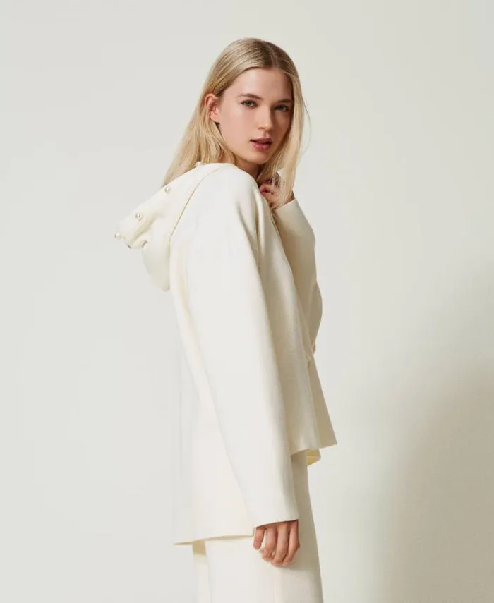 Twinset Sweatshirts Hooded Jumper With Pearls Antique White 8211 Clothing