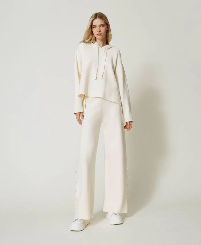 Twinset Sweatshirts Hooded Jumper With Pearls Antique White 8211 Clothing