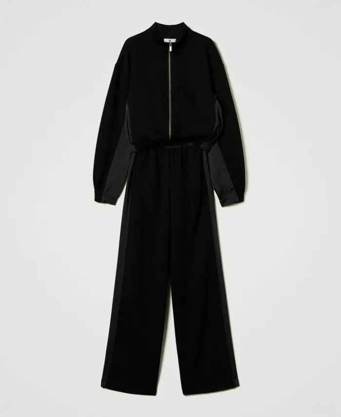 Twinset Sweatshirts Sweatshirt With Zip And Palazzo Trousers Black 8211 Clothing