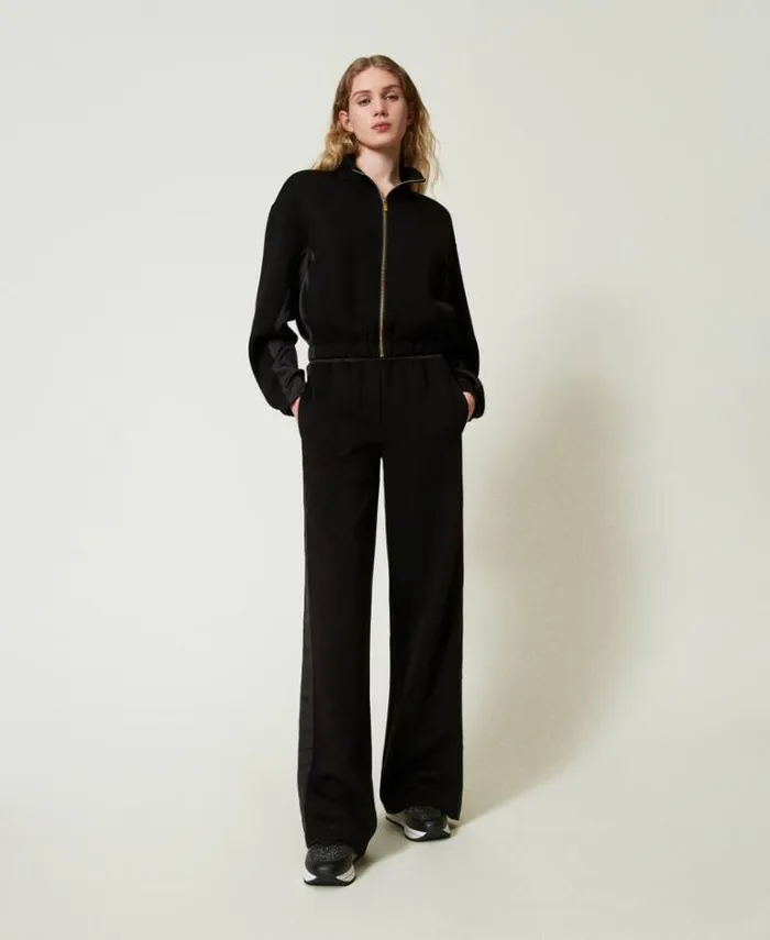 Twinset Sweatshirts Sweatshirt With Zip And Palazzo Trousers Black 8211 Clothing