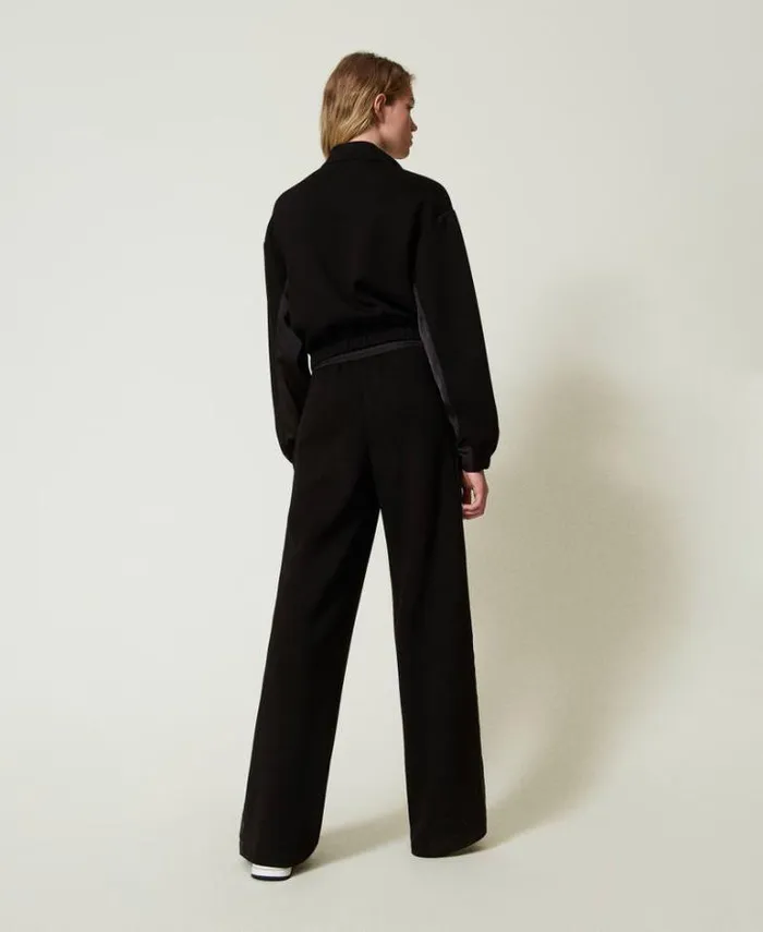 Twinset Sweatshirts Sweatshirt With Zip And Palazzo Trousers Black 8211 Clothing