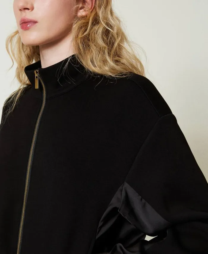 Twinset Sweatshirts Sweatshirt With Zip And Palazzo Trousers Black 8211 Clothing