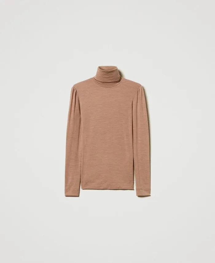 Twinset TShirts And Tops Slim Fit Turtleneck Tshirt Beaver Brown 8211 Clothing