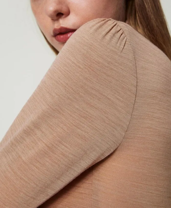 Twinset TShirts And Tops Slim Fit Turtleneck Tshirt Beaver Brown 8211 Clothing