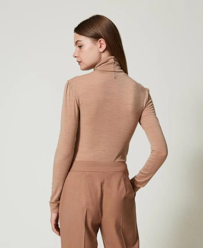 Twinset TShirts And Tops Slim Fit Turtleneck Tshirt Beaver Brown 8211 Clothing