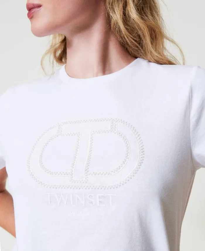 Twinset TShirts And Tops Tshirt With Oval T Logo Embroidery White 8211 Clothing