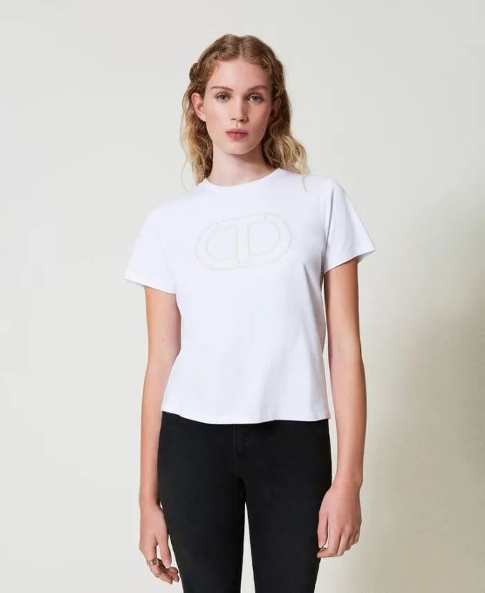 Twinset TShirts And Tops Tshirt With Oval T Logo Embroidery White 8211 Clothing