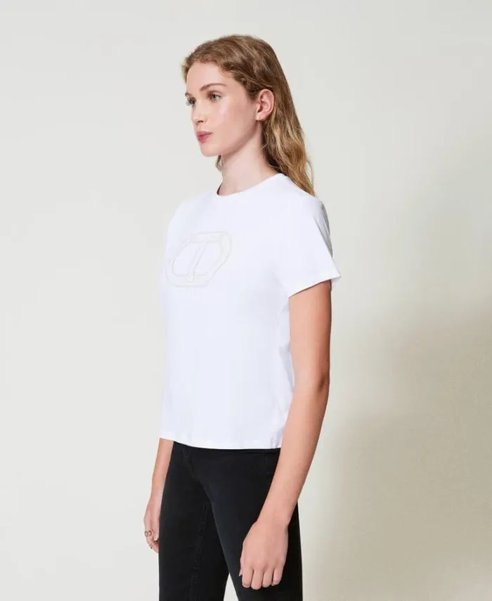 Twinset TShirts And Tops Tshirt With Oval T Logo Embroidery White 8211 Clothing