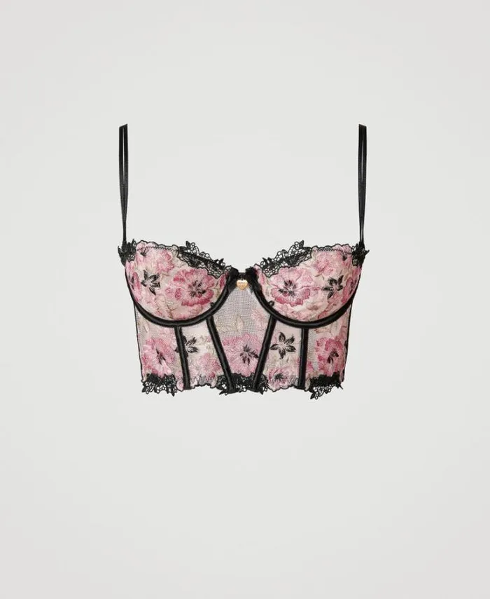 Twinset Underwear And Nightwear Embroidered Tulle Bustier Multicolour Blooming Embroidery 8211 Clothing