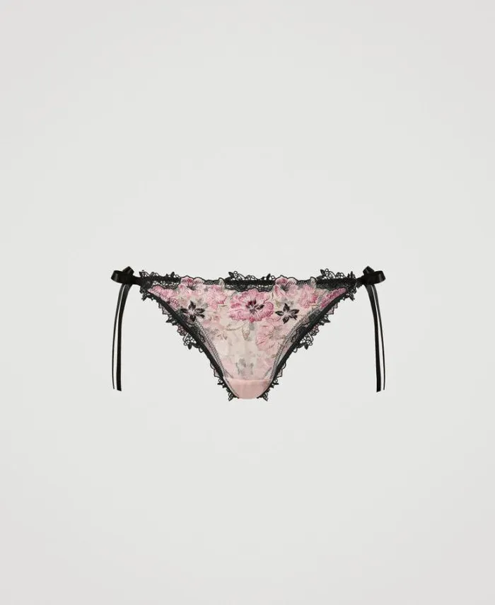 Twinset Underwear And Nightwear Tulle Brazilian Briefs With Ribbons Multicolour Blooming Embroidery 8211 Clothing
