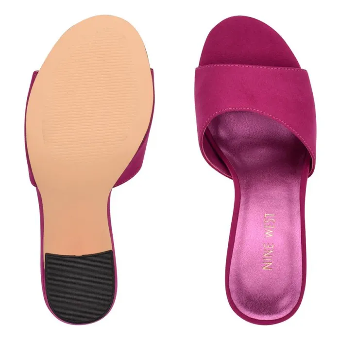 Unah Heeled Slide Sandals Dark Pink Suede Women Nine West Sandals Unah Heeled Slide Sandals Dark Pink Suede Women Nine West Sandals