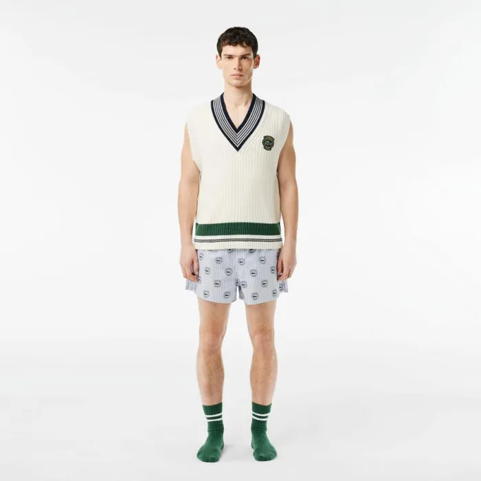 Underwear and Socks Men Lacoste Men039s 3Pack Cotton Poplin Boxers Light Blue White Navy Blue Inx