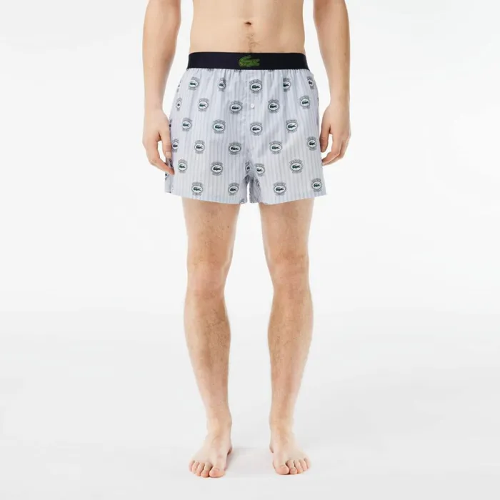 Underwear and Socks Men Lacoste Men039s 3Pack Cotton Poplin Boxers Light Blue White Navy Blue Inx