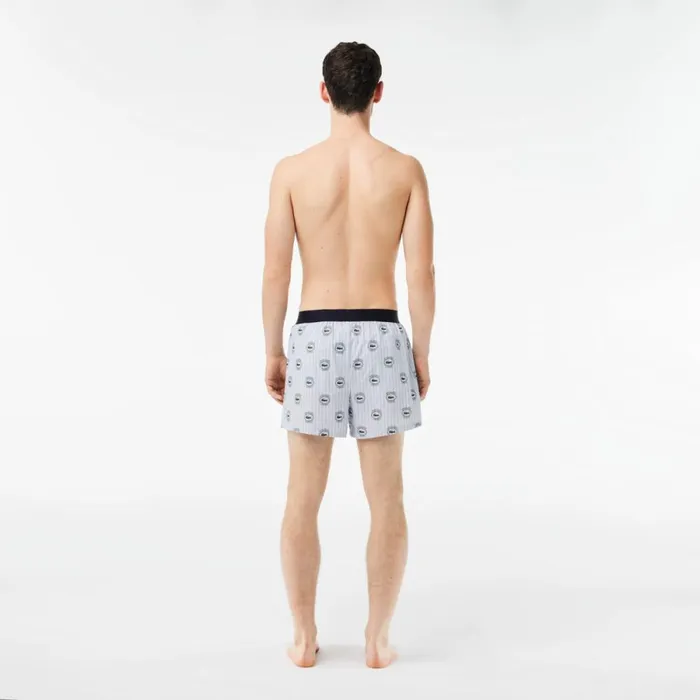 Underwear and Socks Men Lacoste Men039s 3Pack Cotton Poplin Boxers Light Blue White Navy Blue Inx