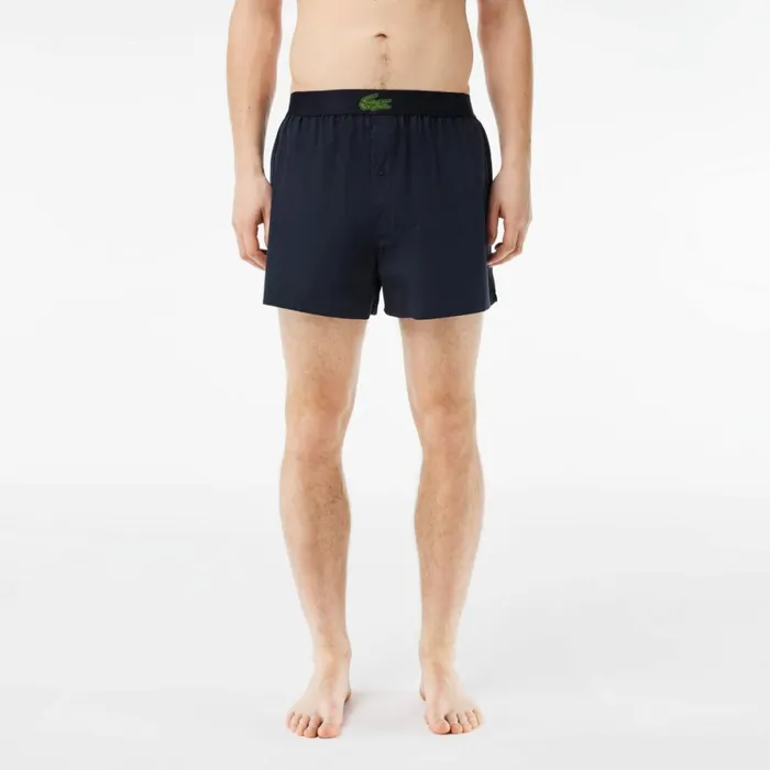 Underwear and Socks Men Lacoste Men039s 3Pack Cotton Poplin Boxers Light Blue White Navy Blue Inx