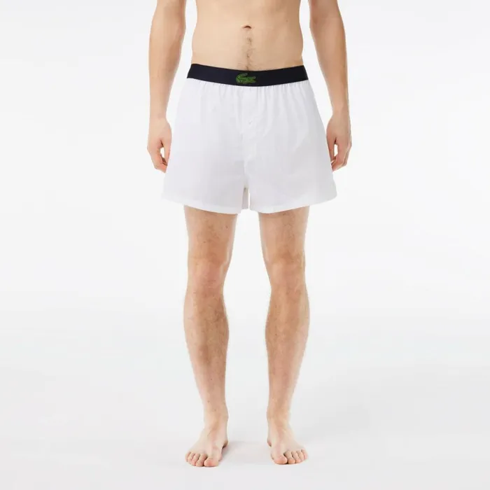 Underwear and Socks Men Lacoste Men039s 3Pack Cotton Poplin Boxers Light Blue White Navy Blue Inx