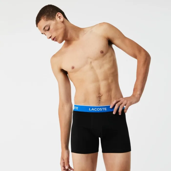 Underwear and Socks Men Lacoste Mens Long Cotton Boxer Brief 3Pack Black Blue Dark Grey B68