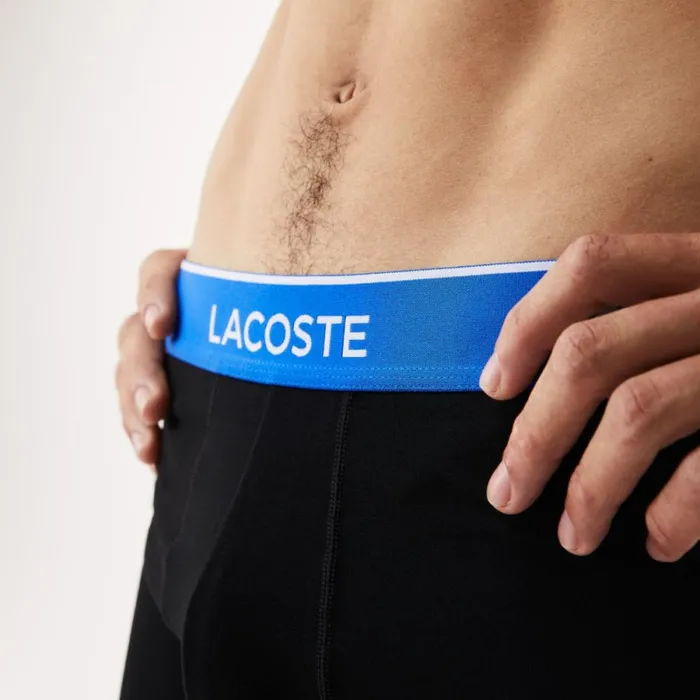 Underwear and Socks Men Lacoste Mens Long Cotton Boxer Brief 3Pack Black Blue Dark Grey B68