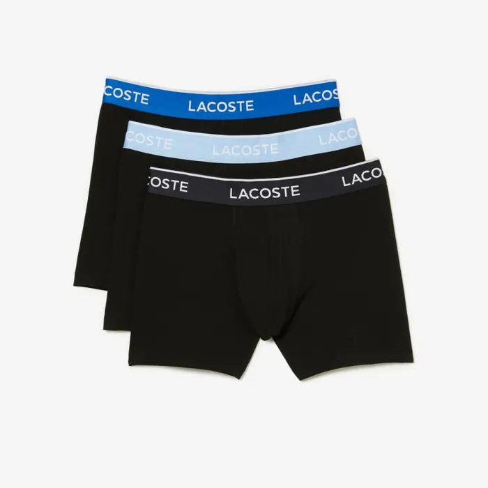 Underwear and Socks Men Lacoste Mens Long Cotton Boxer Brief 3Pack Black Blue Dark Grey B68