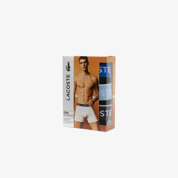 Underwear and Socks Men Lacoste Mens Long Cotton Boxer Brief 3Pack Black Blue Dark Grey B68