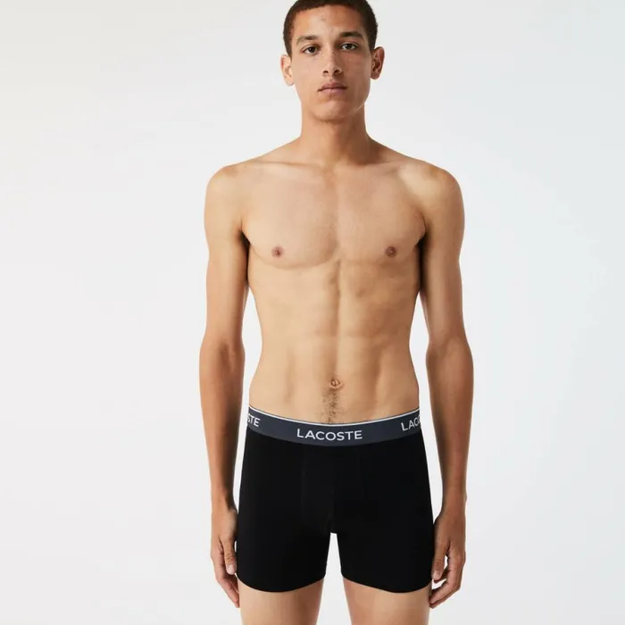 Underwear and Socks Men Lacoste Mens Long Cotton Boxer Brief 3Pack Black Blue Dark Grey B68