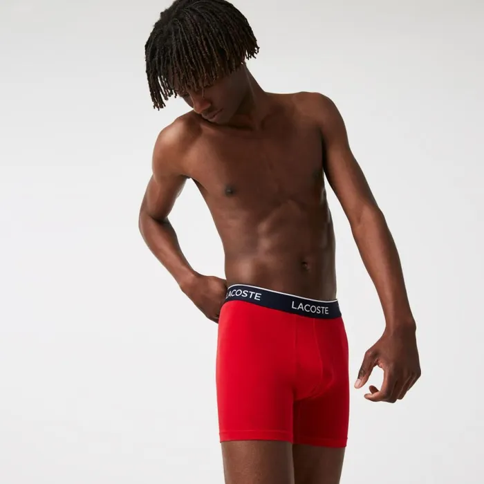 Underwear and Socks Men Lacoste Mens Long Stretch Cotton Boxer Brief 3Pack Navy Blue Red Navy Blue W64