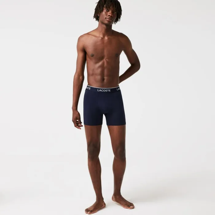 Underwear and Socks Men Lacoste Mens Long Stretch Cotton Boxer Brief 3Pack Navy Blue Red Navy Blue W64