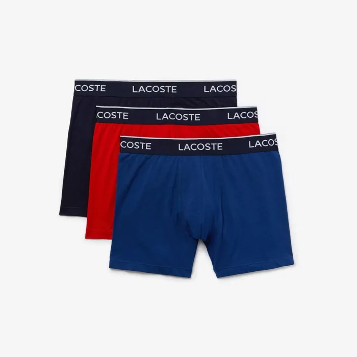 Underwear and Socks Men Lacoste Mens Long Stretch Cotton Boxer Brief 3Pack Navy Blue Red Navy Blue W64