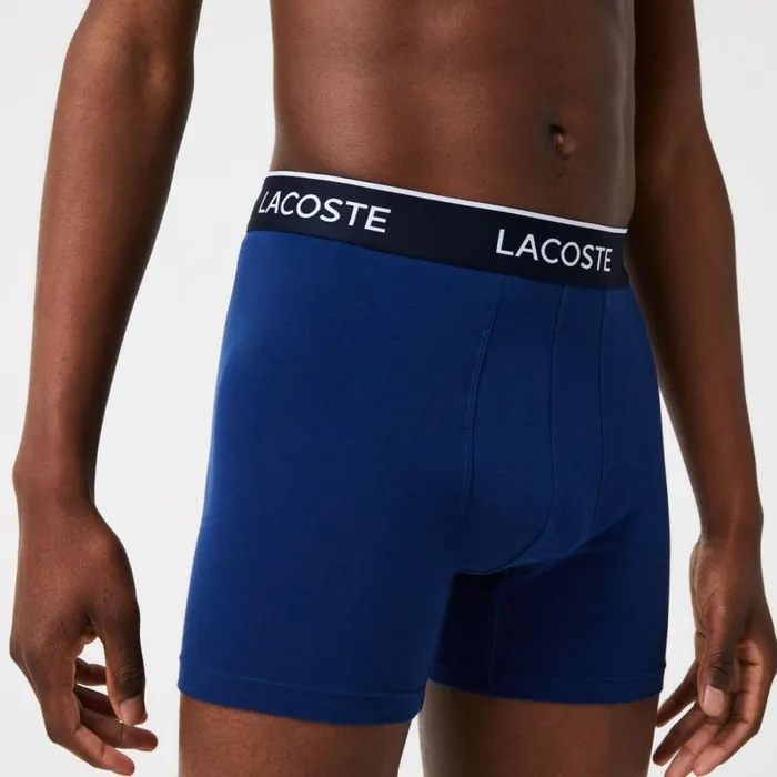 Underwear and Socks Men Lacoste Mens Long Stretch Cotton Boxer Brief 3Pack Navy Blue Red Navy Blue W64