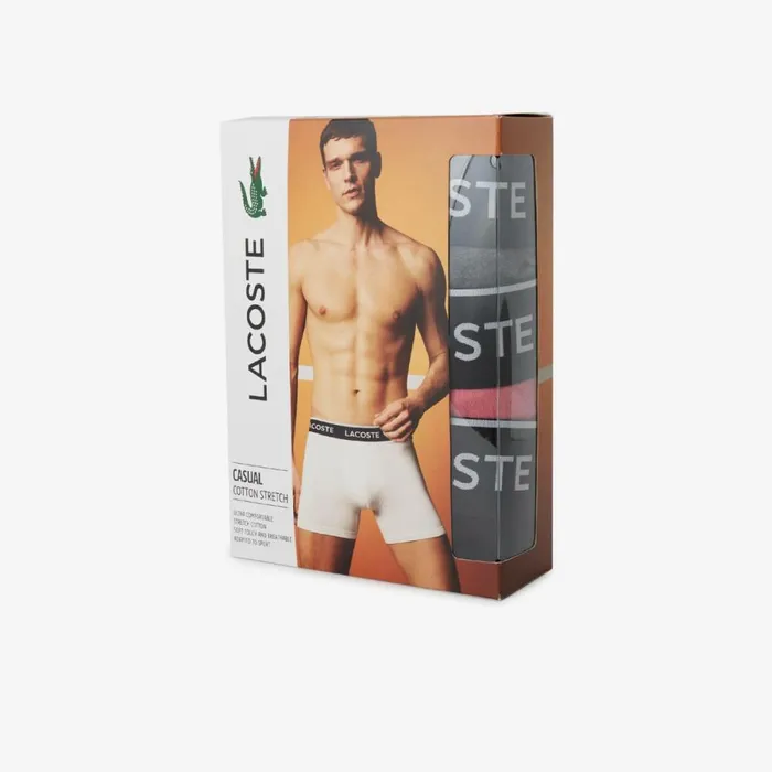 Underwear and Socks Men Lacoste Mens Long Stretch Cotton Boxer Brief 3Pack Pink Black Grey Chine Uei