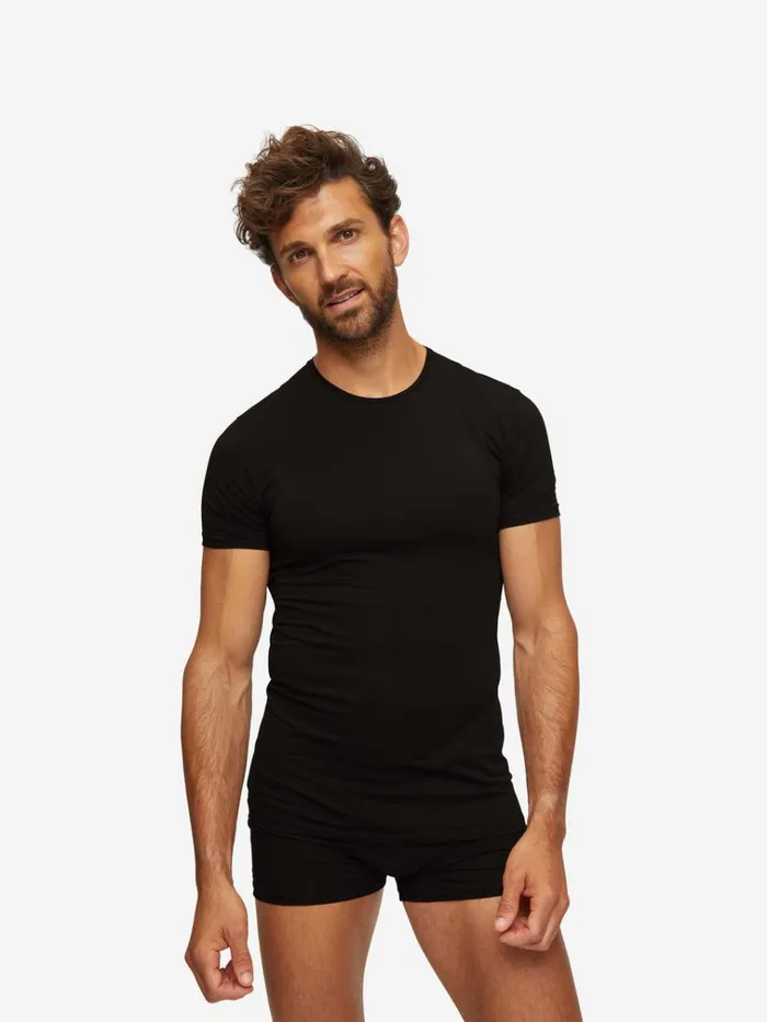 Underwear TShirts Men Derek Rose Underwear TShirt Jack Pima Cotton Stretch Black