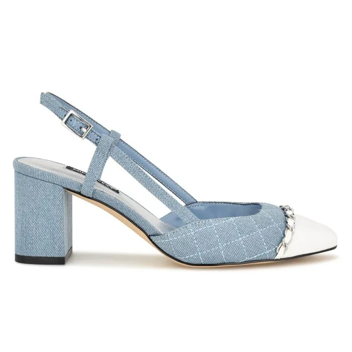 Uround Quilted Cap Top Slingbacks Denim Women Nine West Heels