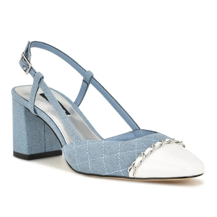 Uround Quilted Cap Top Slingbacks Denim Women Nine West Heels