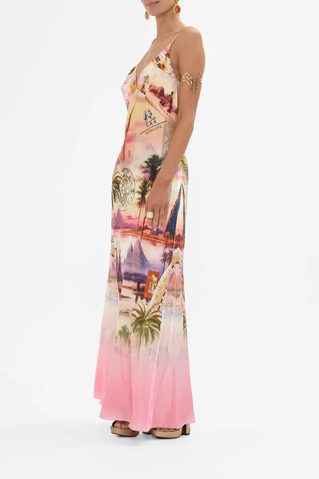 V NECK FULL LENGTH BIAS SLIP DRESS MILLAS GOT MAIL Millas Got Mail Womens Camilla Dresses