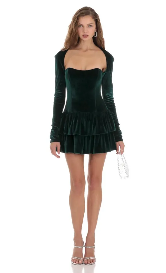 Velvet Corset Long Sleeve Dress Green Women LUCY IN THE SKY Mini Dresses Velvet Corset Long Sleeve Dress Green Women LUCY IN THE SKY Mini Dresses