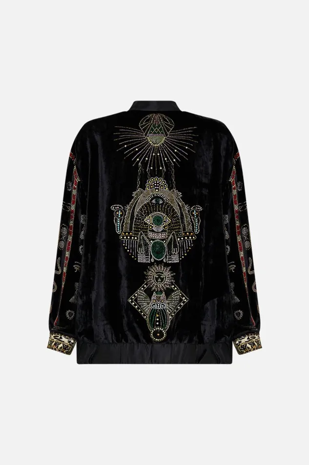 VELVET LONGLINE VARSITY JACKET CAT WORSHIP Cat Worship Womens Camilla Jackets