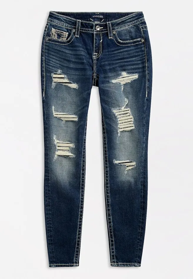 Vigoss Dark Wash Backed Destructed Skinny Jean Women Maurices Jeans