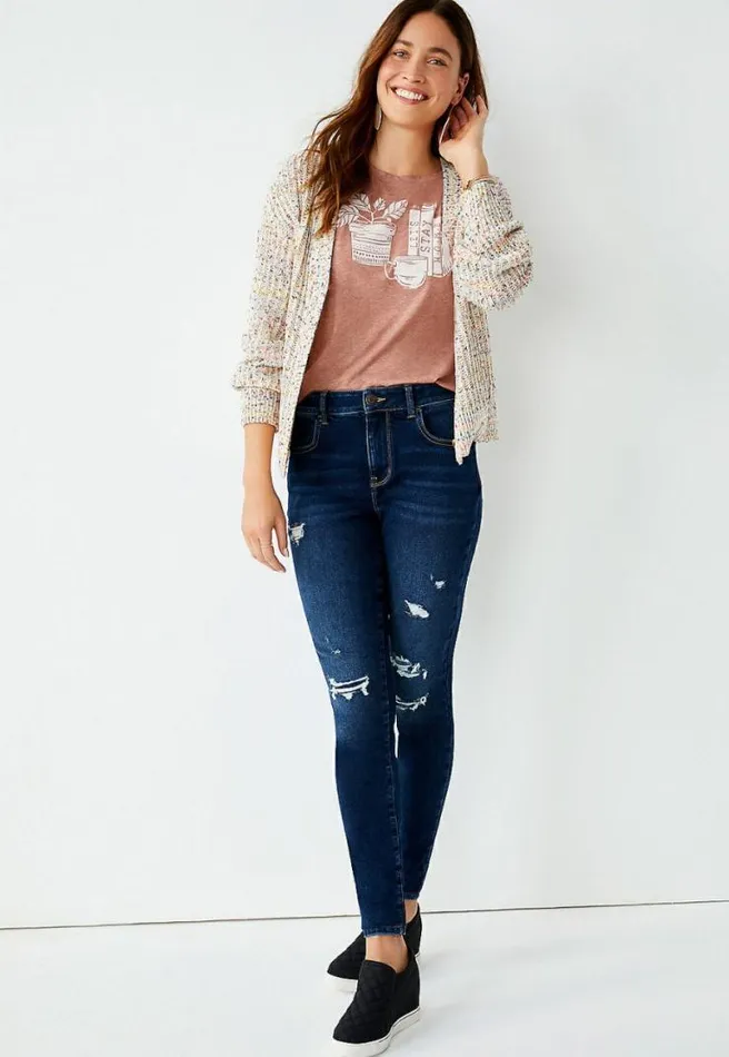 Vintage High Rise Dark Backed Destructed Jegging Women Maurices Jeans