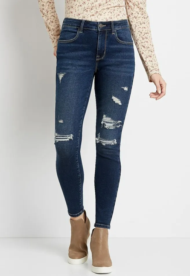 Vintage High Rise Dark Backed Destructed Jegging Women Maurices Jeans